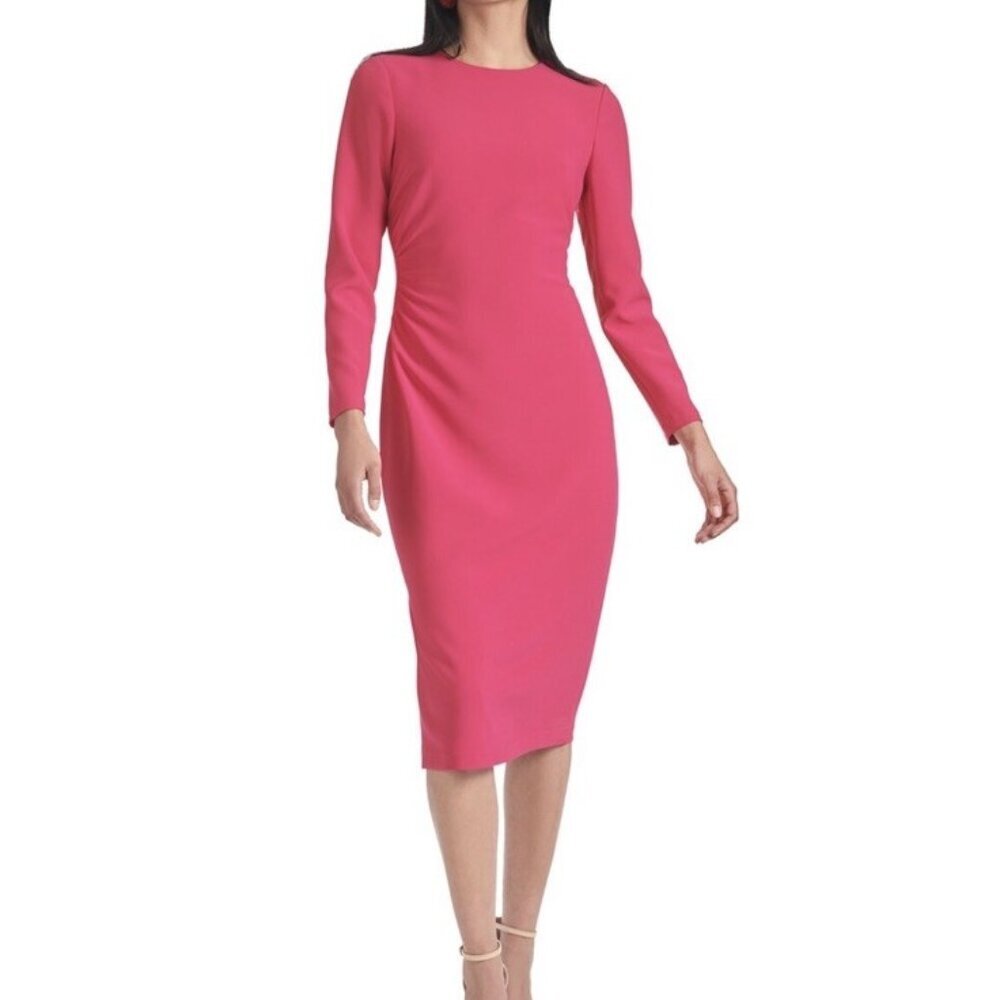 New Sachin & Babi Size 6 Pink Dee Sheath Dress Long Sleeve Passionfruit NWT